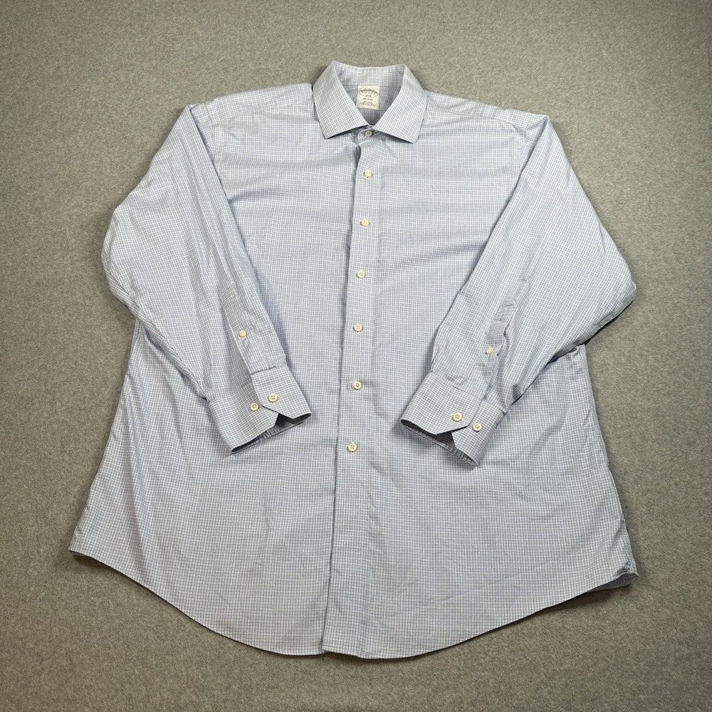 Brooks Brothers 1818 Regent Blue Check Non Iron Mens Dress Shirt 17 32/33 (XL)